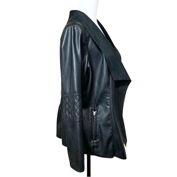ALFANI Faux Leather and Suede Feel Waterfall Open Front Jacket - Picture 4 of 13